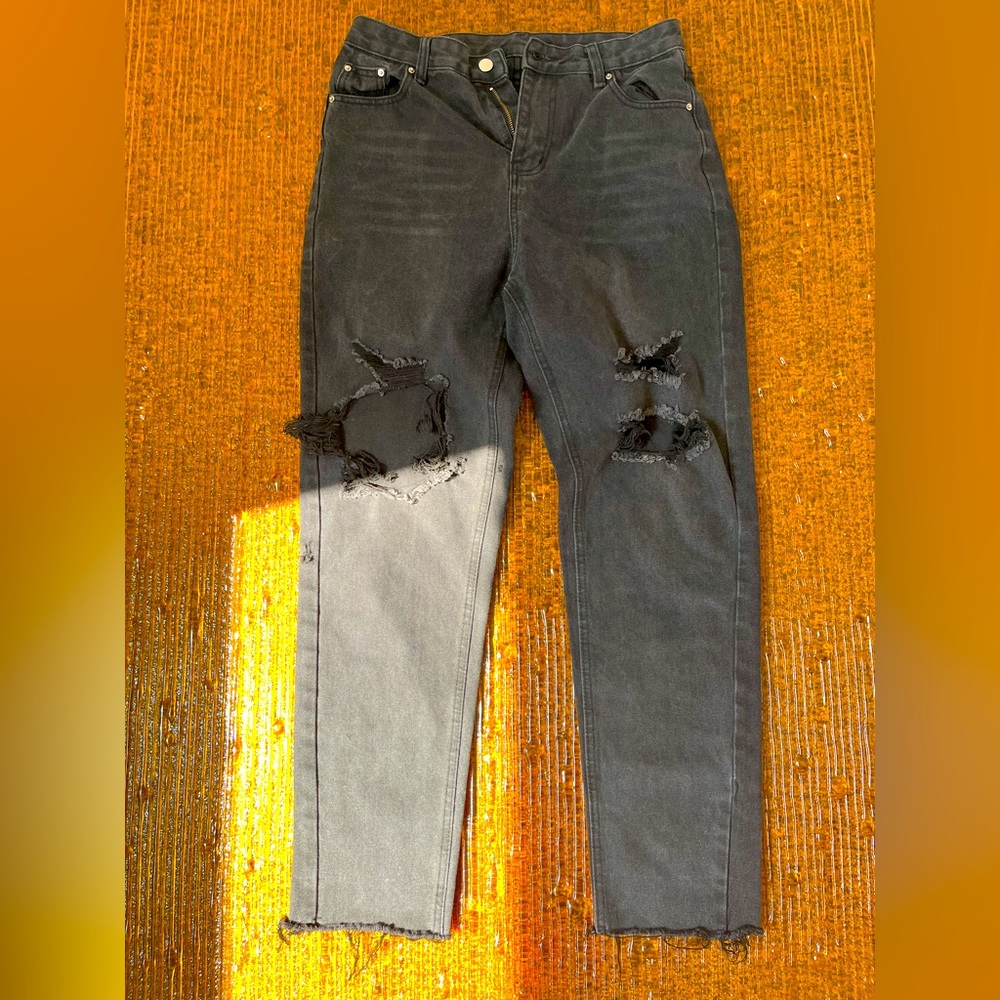 Black distressed denim jeans